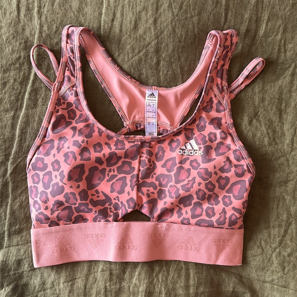 EUC Adidas Ambient Blush Leopard Hyperglam Light Support Strappy Cutout Bra S